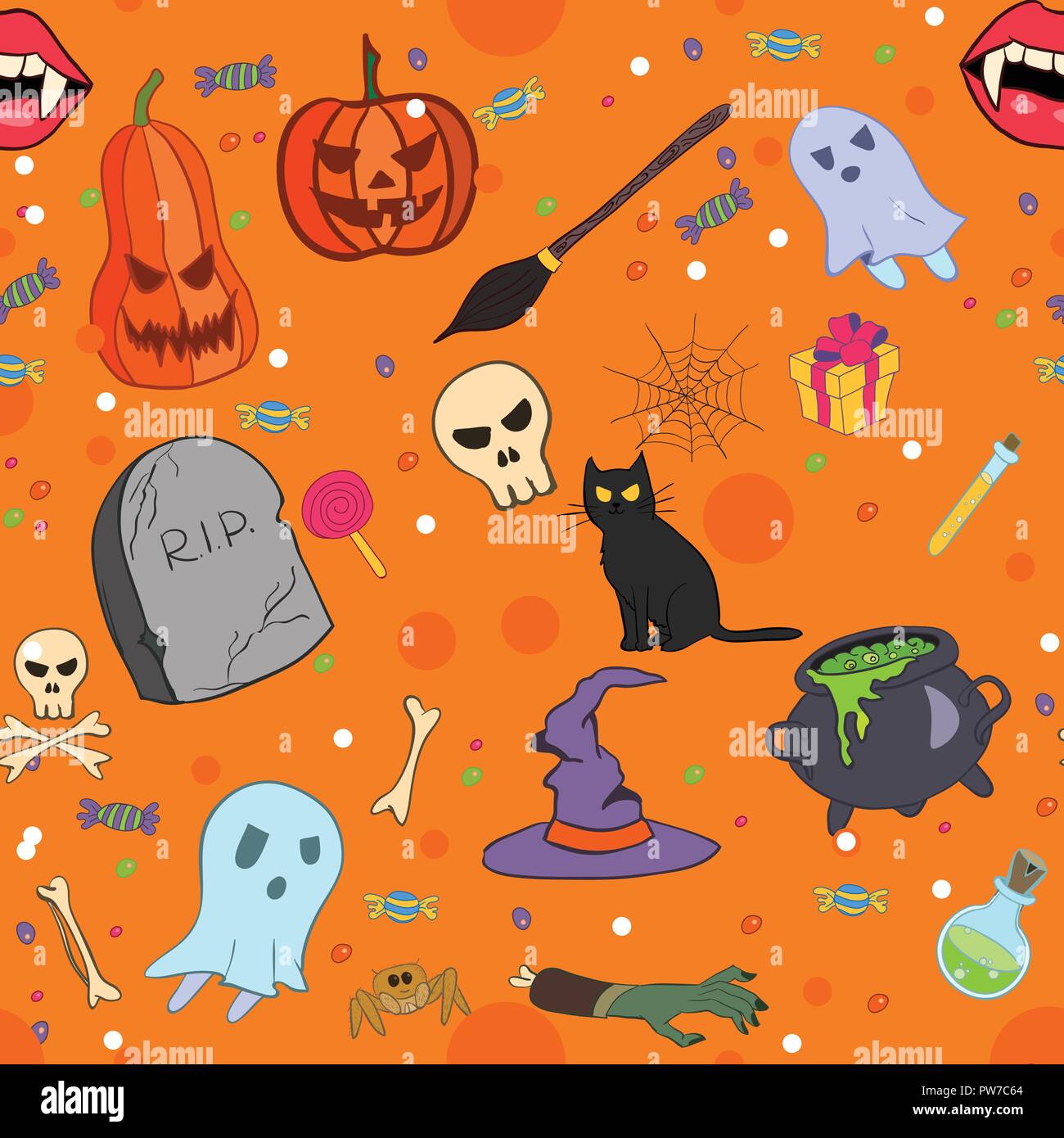Vector Halloween seamless pattern in cartoon style. Abstract geometric ...