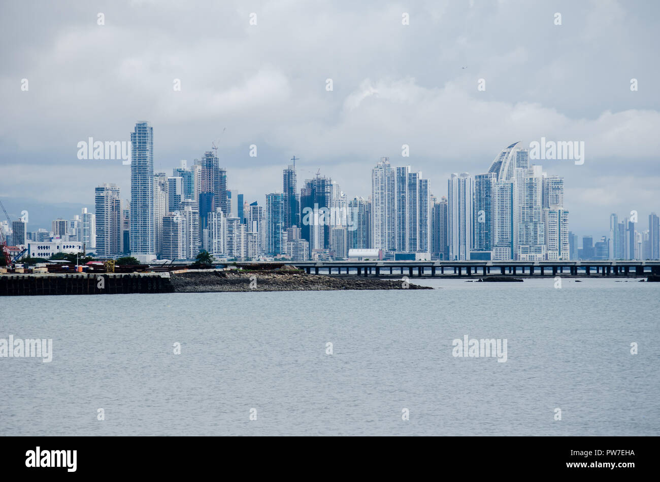 Panama City skyline as seen from the Causeway in Amador, Panama 2018 Stock Photo