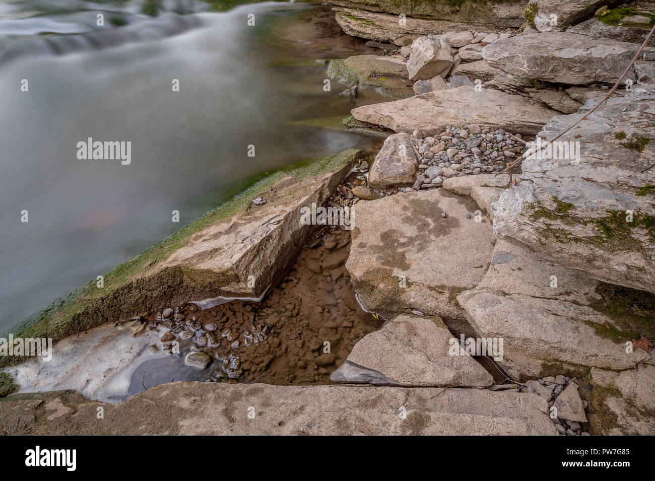 Vertical View of Chittenango Falls Rocks, Located in Cazenovia, New York, USA A Beautiful