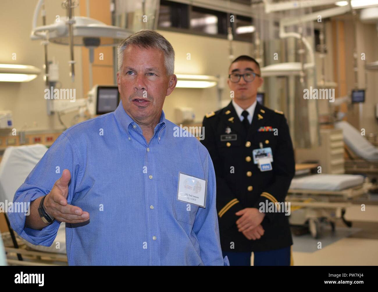 Lt. Gen. Todd Semonite, commanding general, U.S. Army Corps of Engineers, left, asks a question during a Sept. 20 tour of the new Weed Army Community Hospital at Fort Irwin, California. Stock Photo