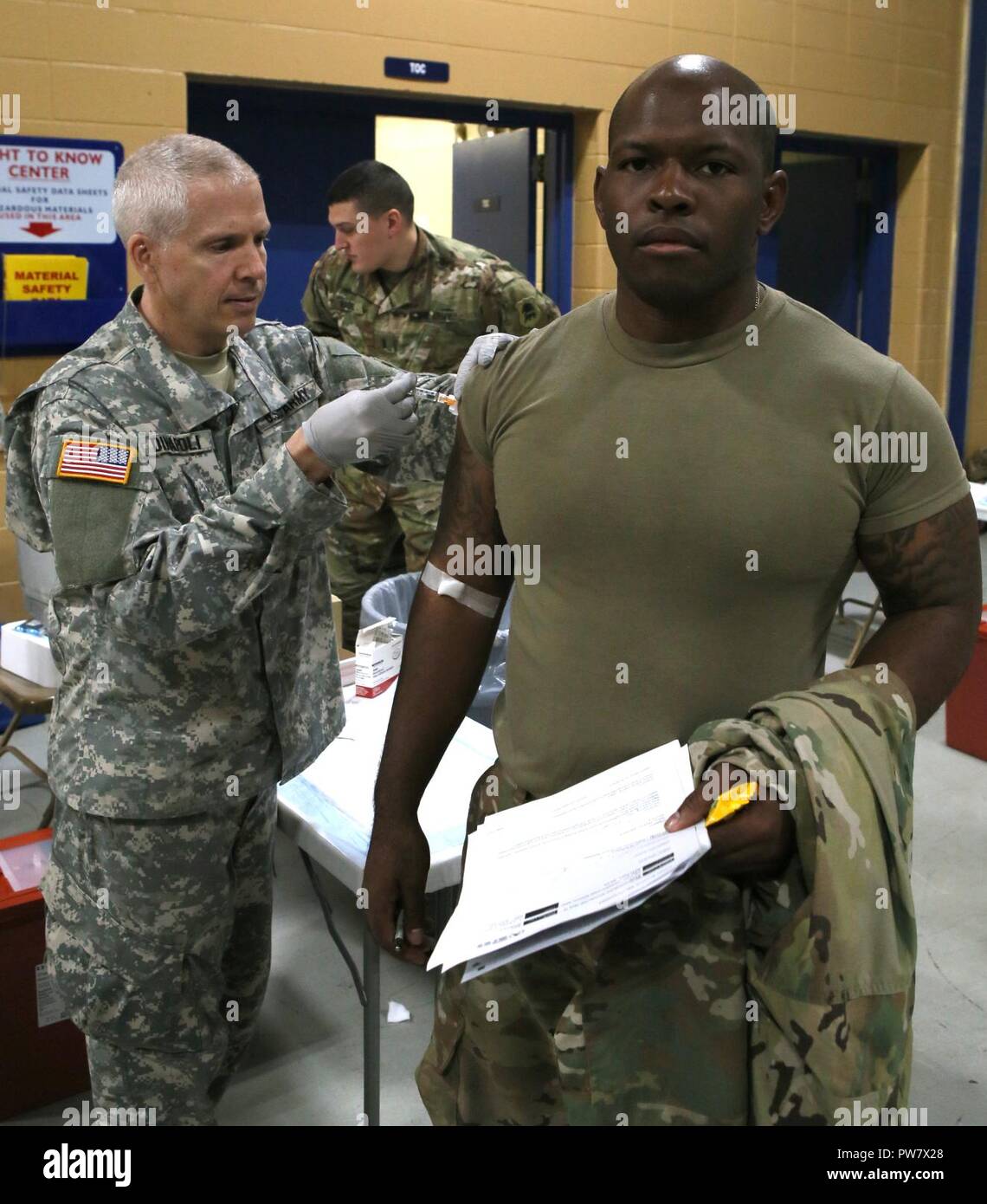 More than 150 Puerto Rico-bound New Jersey Army National Guard Soldiers  underwent pre-mobilization processing on Oct. 1 at the National Guard  armory in Sea Girt, N.J. The Soldiers will be assisting civil