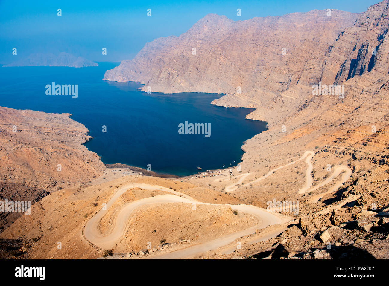 Beautiful fjord Khor Najd in Musandam Oman Stock Photo