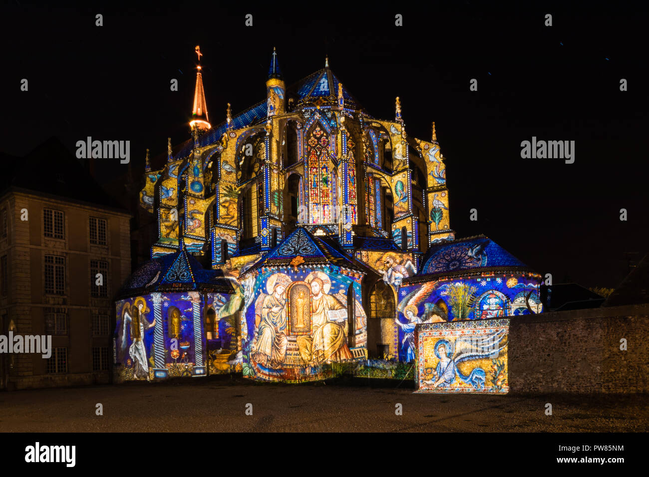 Chartres Light Building facade light festival Chartres in France Stock Photo - Alamy