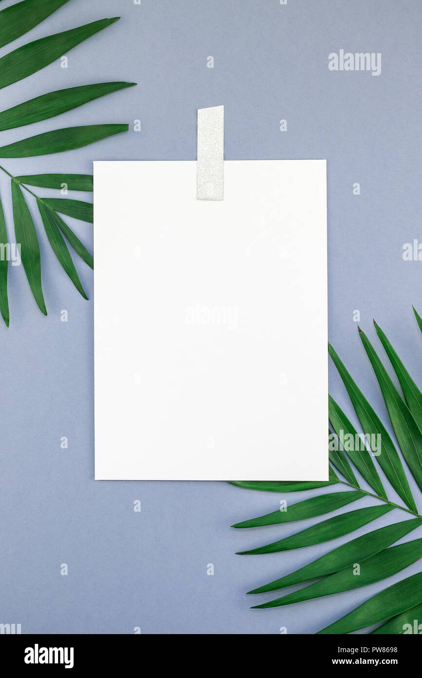Creative flat lay top view mock up blank paper sheet postcard clipboard ...