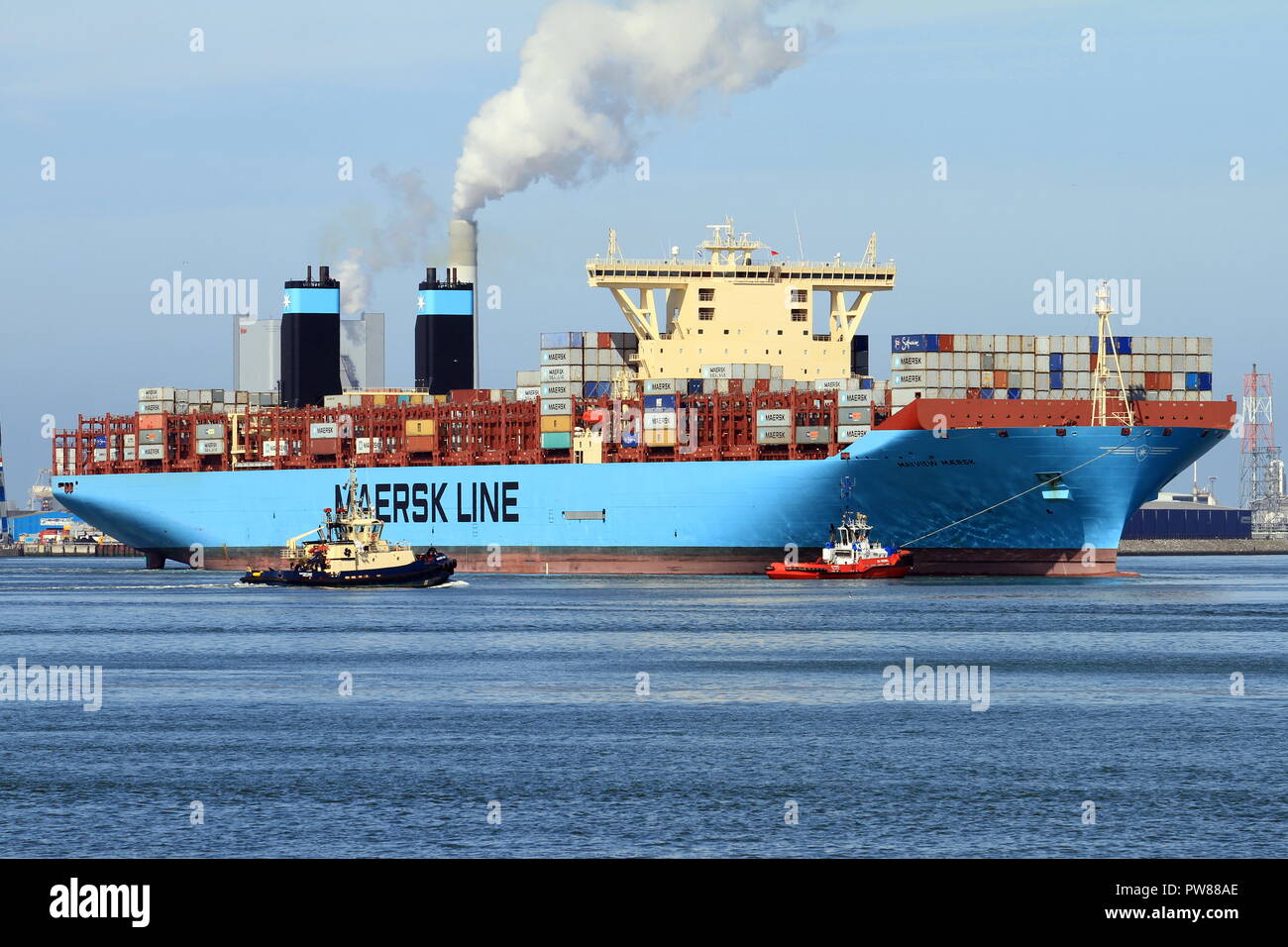 The container ship Mayview Maersk will be shot on May 24, 2015 in the Port of Rotterdam. Stock Photo