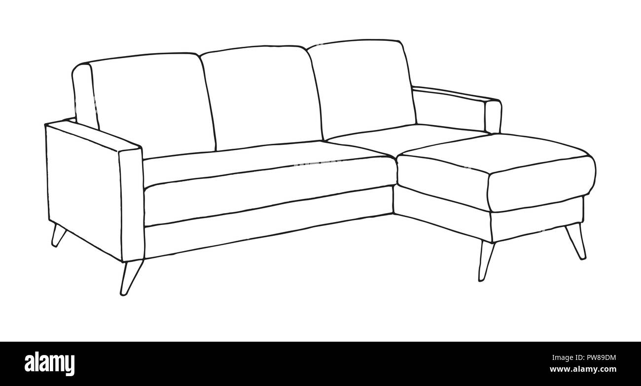 Sofa isolated on white background. Vector illustration in a sketch