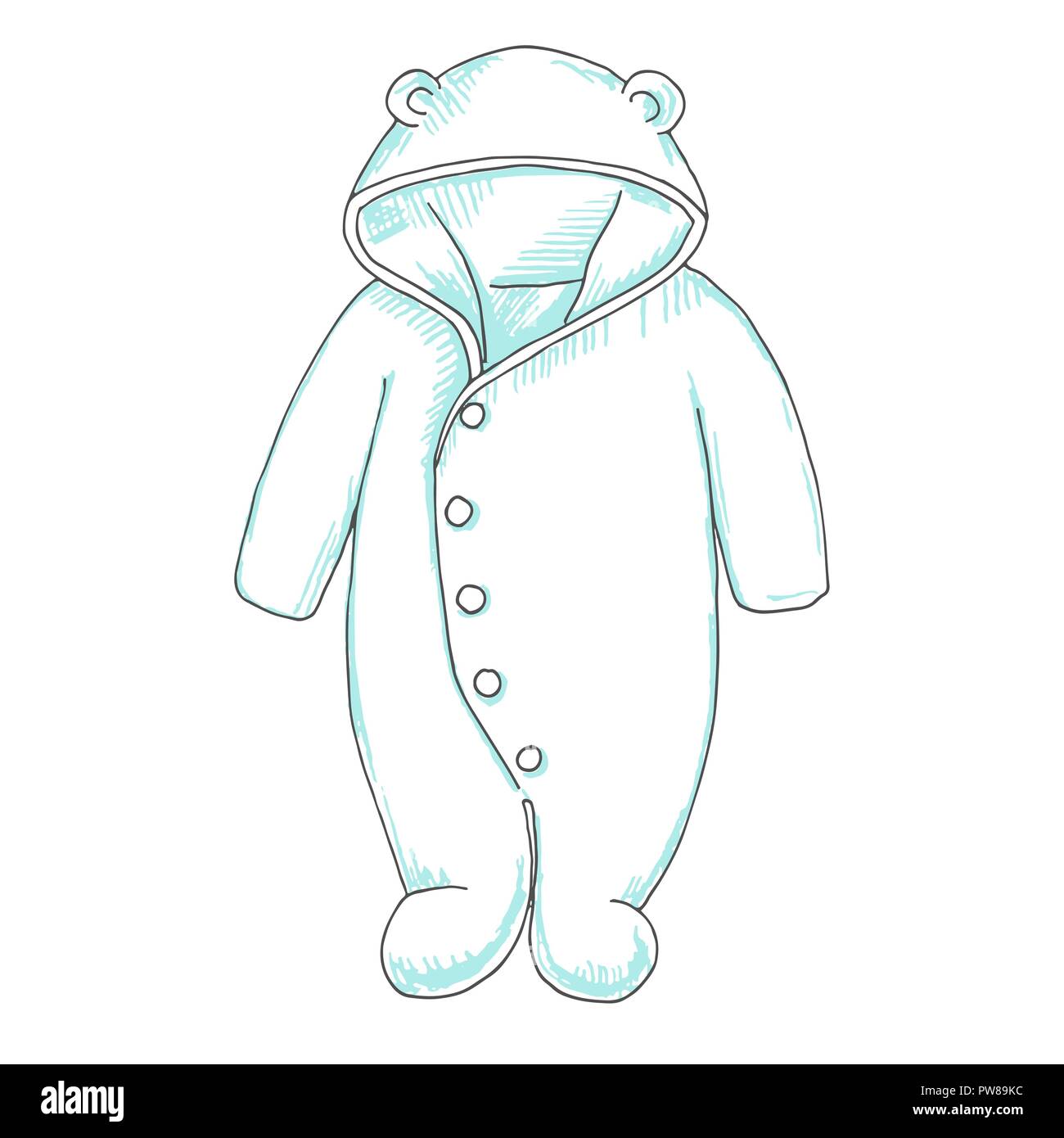 Children's jumpsuit with the bear's ears on the hood. Sketch Stock Vector