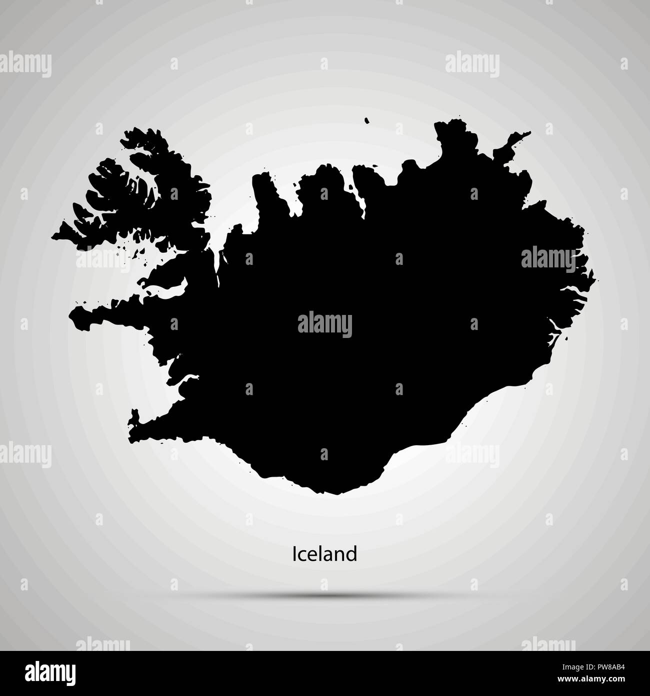 Iceland country map, simple black silhouette on gray Stock Vector