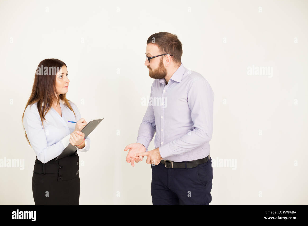 male business puts subordinate task at work Stock Photo - Alamy