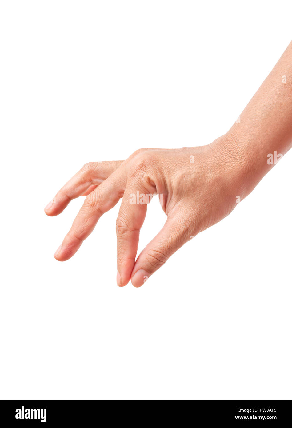 Hand of picking up something isolated on white background, Save clipping path. Stock Photo