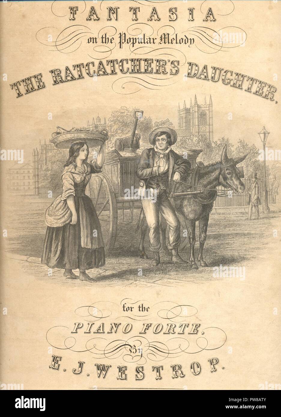 Sheet music cover for Fantasia on the Popular Melody The Ratcatcher's Daughter 1840 Stock Photo