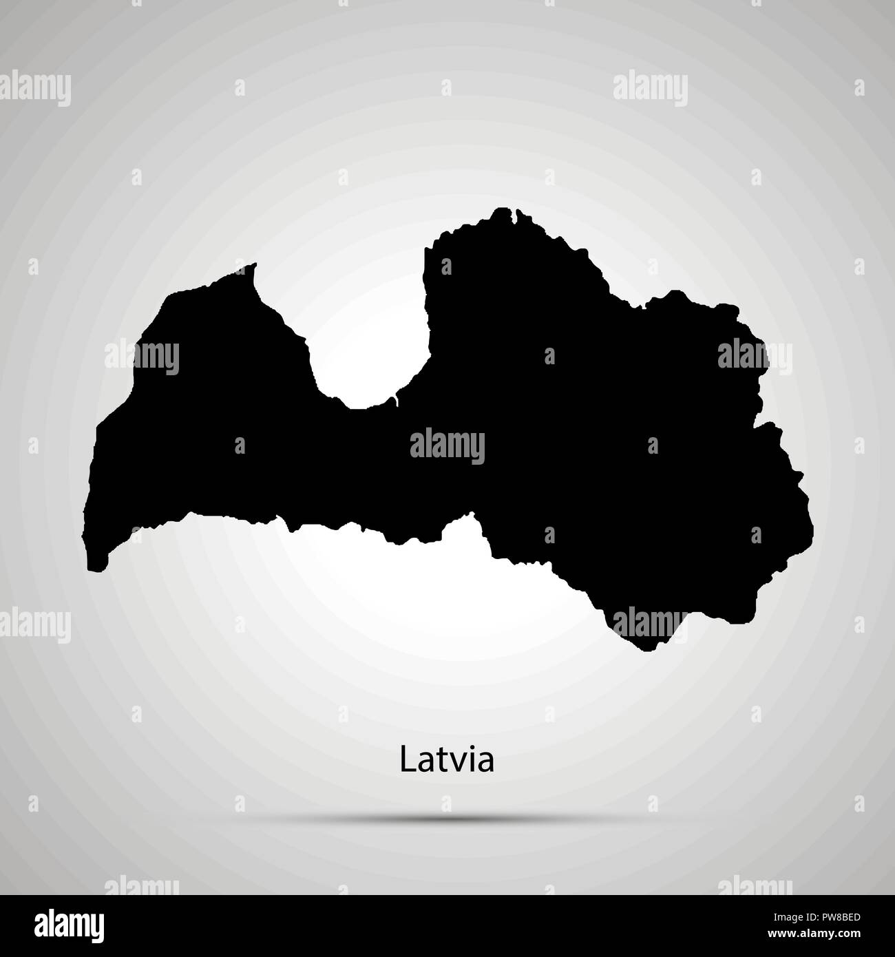Latvia country map, simple black silhouette on gray Stock Vector