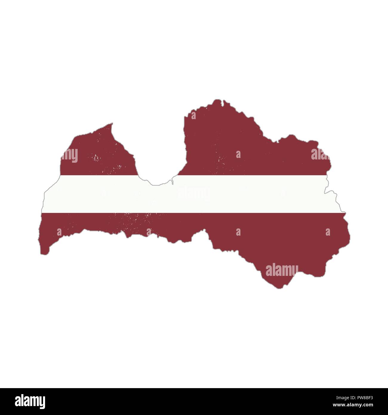 Latvia country silhouette with flag on background, isolated on white Stock Vector