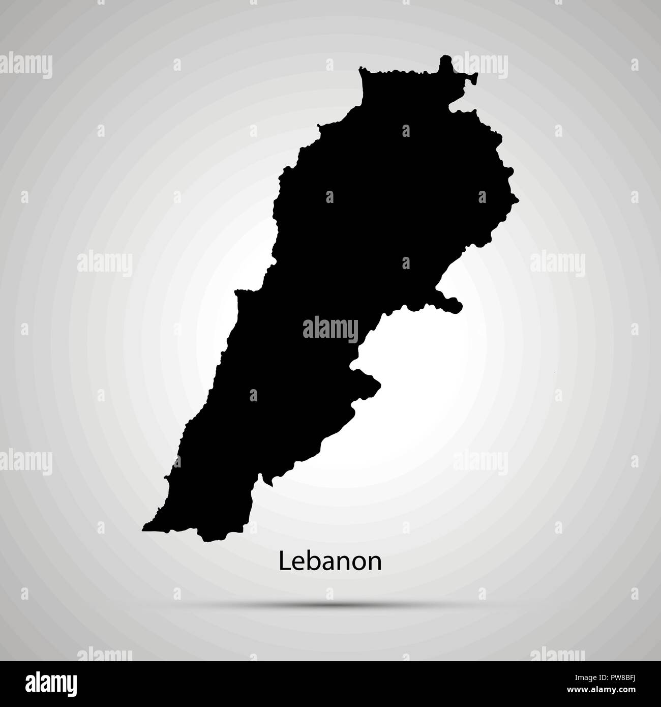 Lebanon country map, simple black silhouette on gray Stock Vector