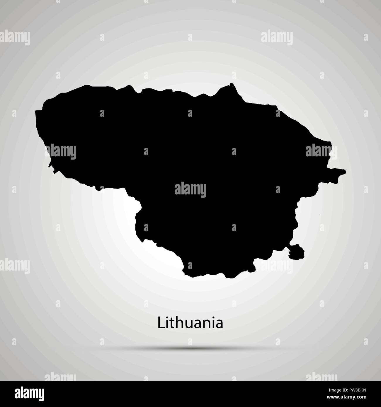Lithuania country map, simple black silhouette on gray Stock Vector