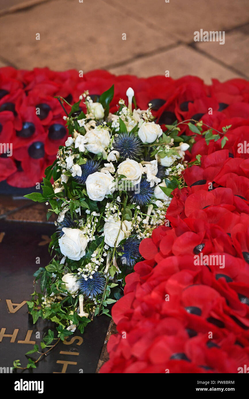 The wedding bouquet of Princess Eugenie is laid on the Grave of the