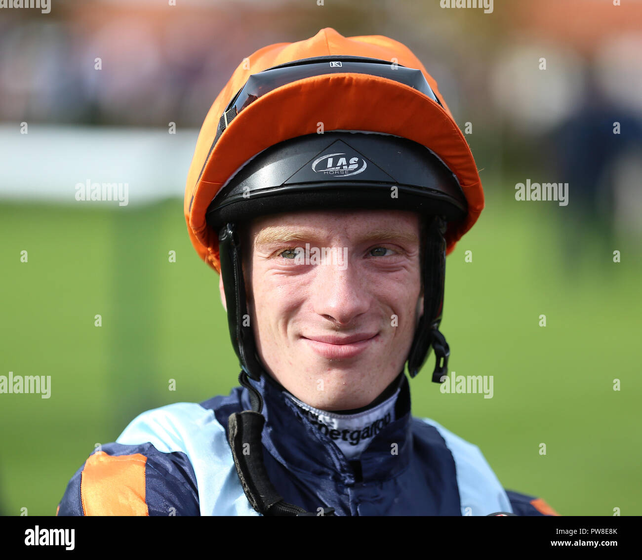 Jockey Edward Greatrex during day two of the Dubai Future Champions Festival at Newmarket Racecourse. PRESS ASSOCIATION Photo. Picture date: Saturday October 13, 2018. See PA story RACING Newmarket. Photo credit should read: Nigel French/PA Wire Stock Photo