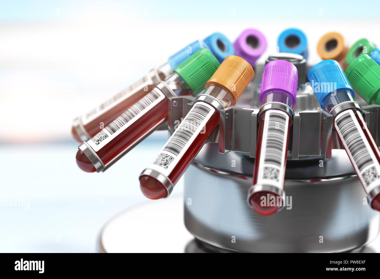 Blood test tubes in centrifuge. Plasma preparation in medical