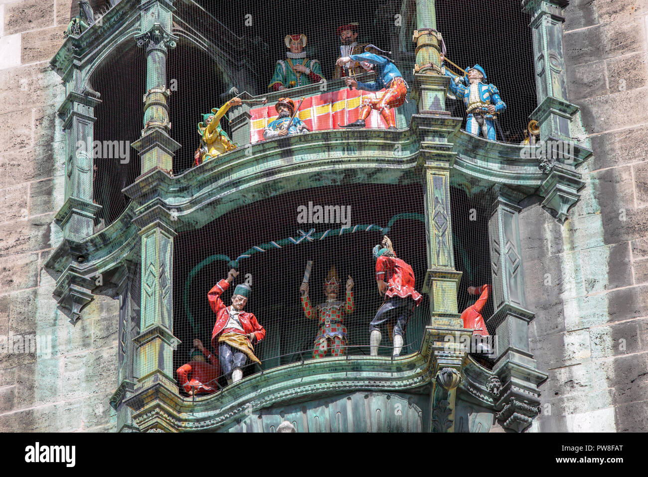 Close-up image of the Glockenspiel in Marienplatz, Munich. Stock Photo
