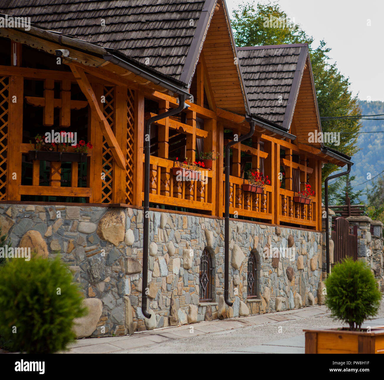 Wooden cottage house in mountain resort. Wooden cottage Stock Photo - Alamy