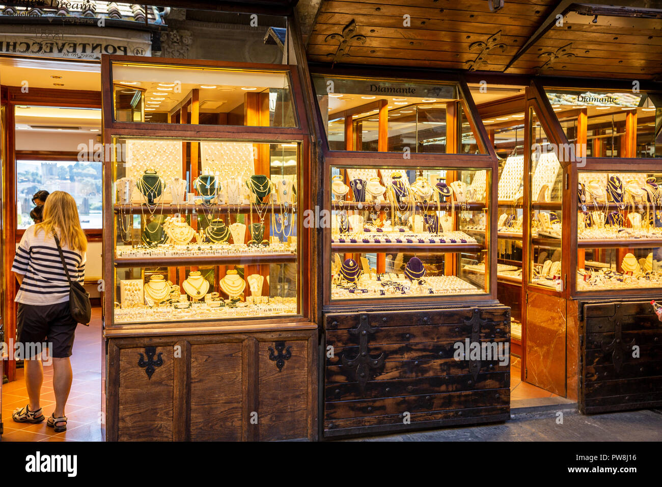 Jewellery stores and goldsmith shops on the Ponte Vecchio famous bridge