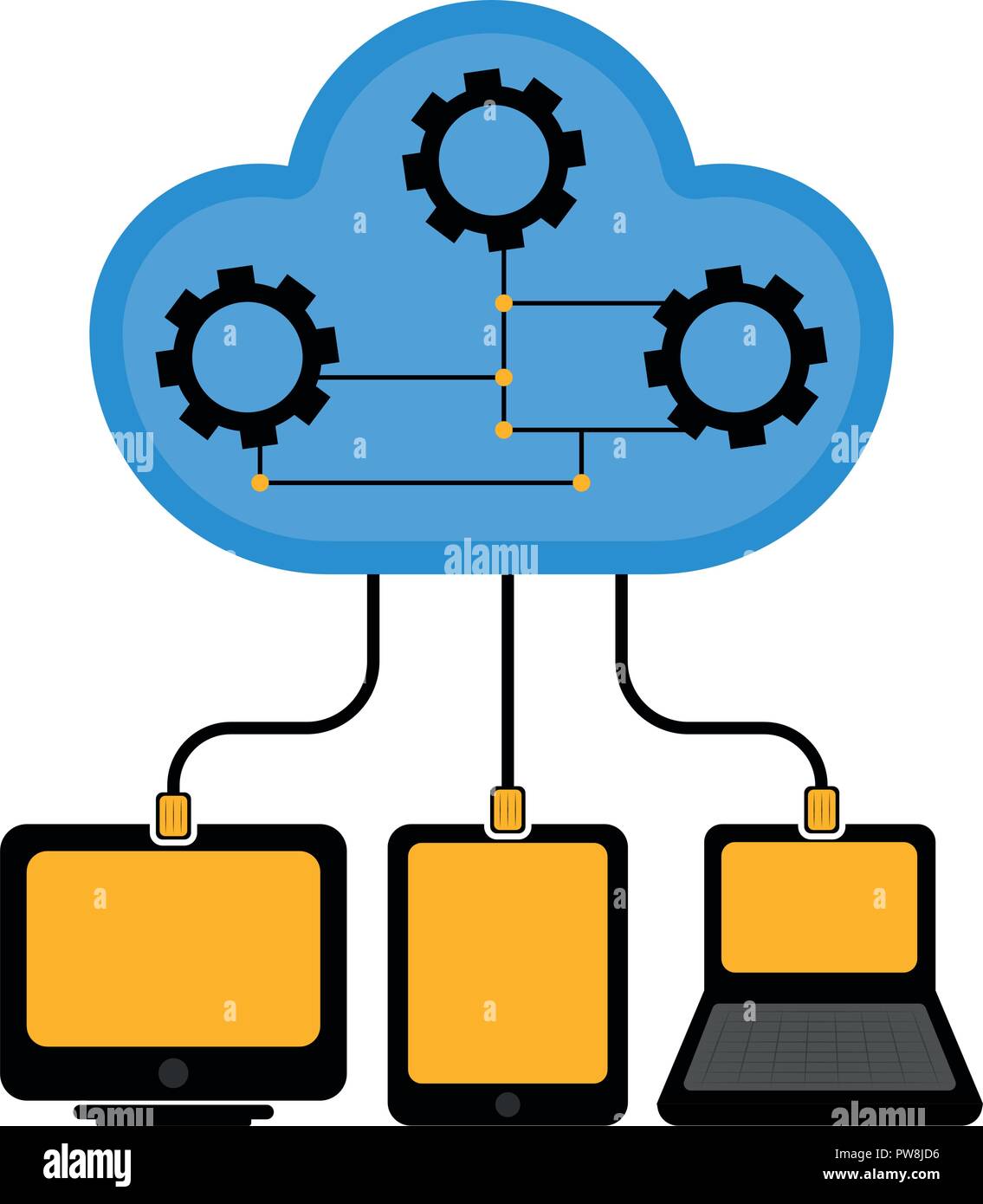 Different devices connected to cloud technology Stock Vector