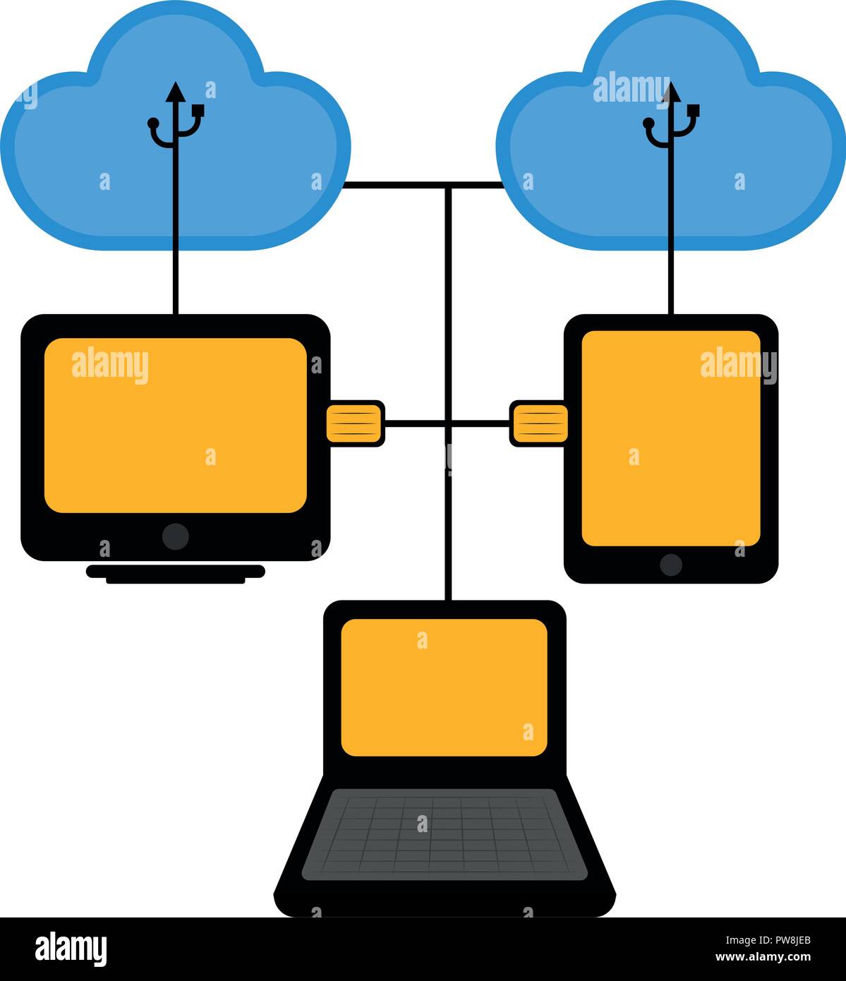 Different devices connected to cloud technology Stock Vector