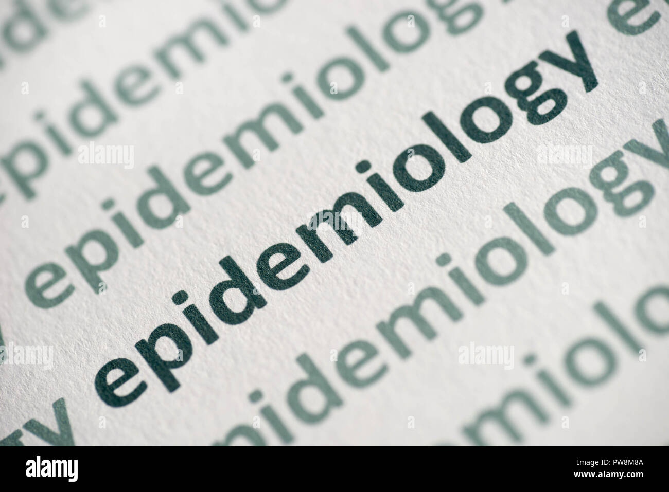 word epidemiology printed on white paper macro Stock Photo