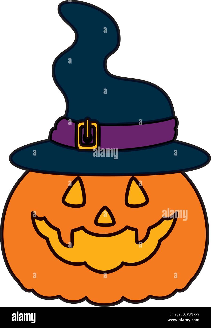 happy halloween pumpkin with witch hat Stock Vector Image & Art - Alamy