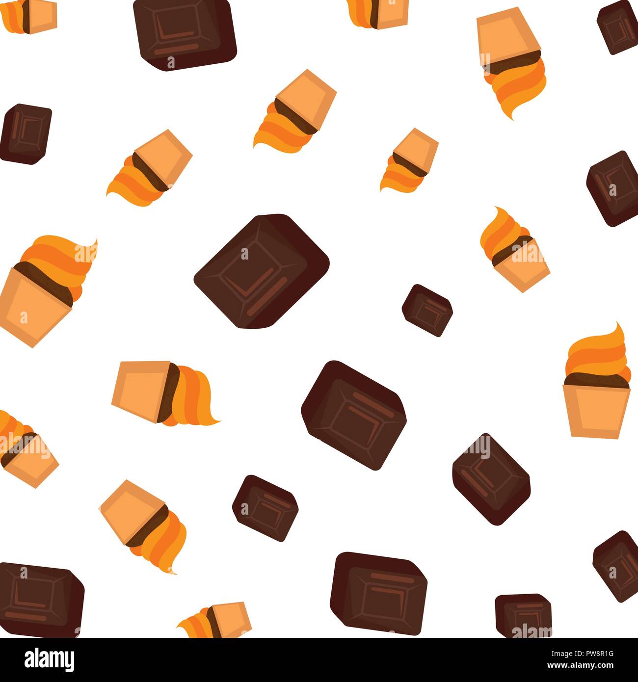 sweet chocolate cubes and cupcakes pattern Stock Vector