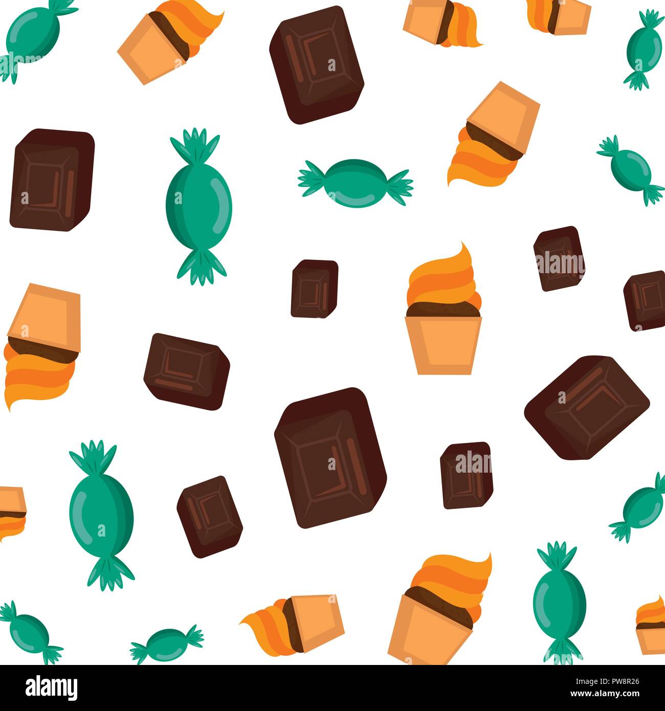 sweet chocolate cubes and cupcakes pattern Stock Vector
