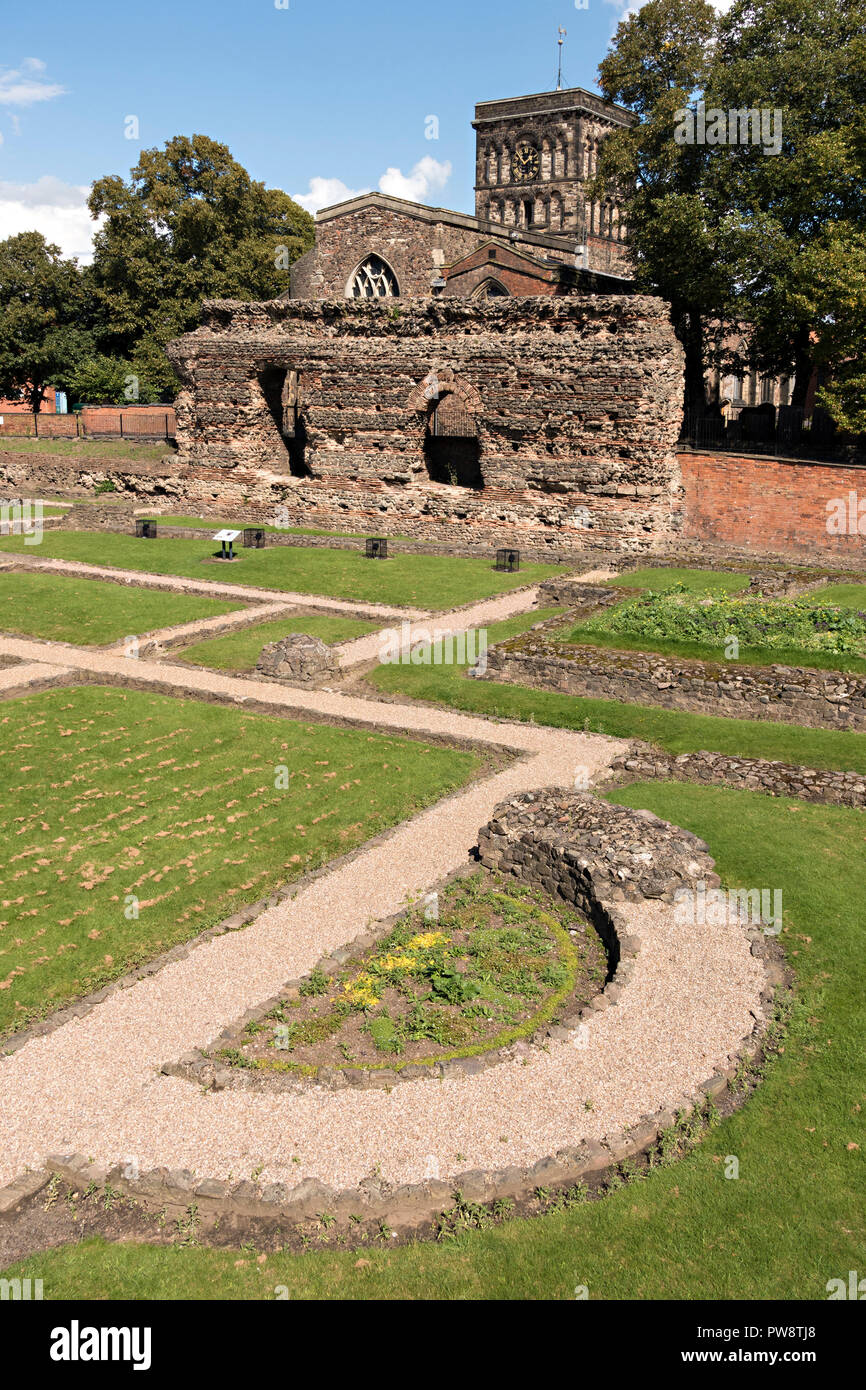 Ruins of Roman Baths, Jewry Wall Museum, Leicester, England, UK Stock Photo