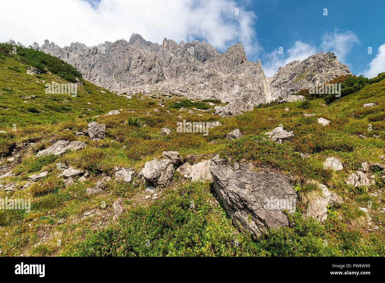 Beautiful Luenersee in the the Raetikon Mountains, Brandnertal, Vorarlberg, Austria Stock Photo