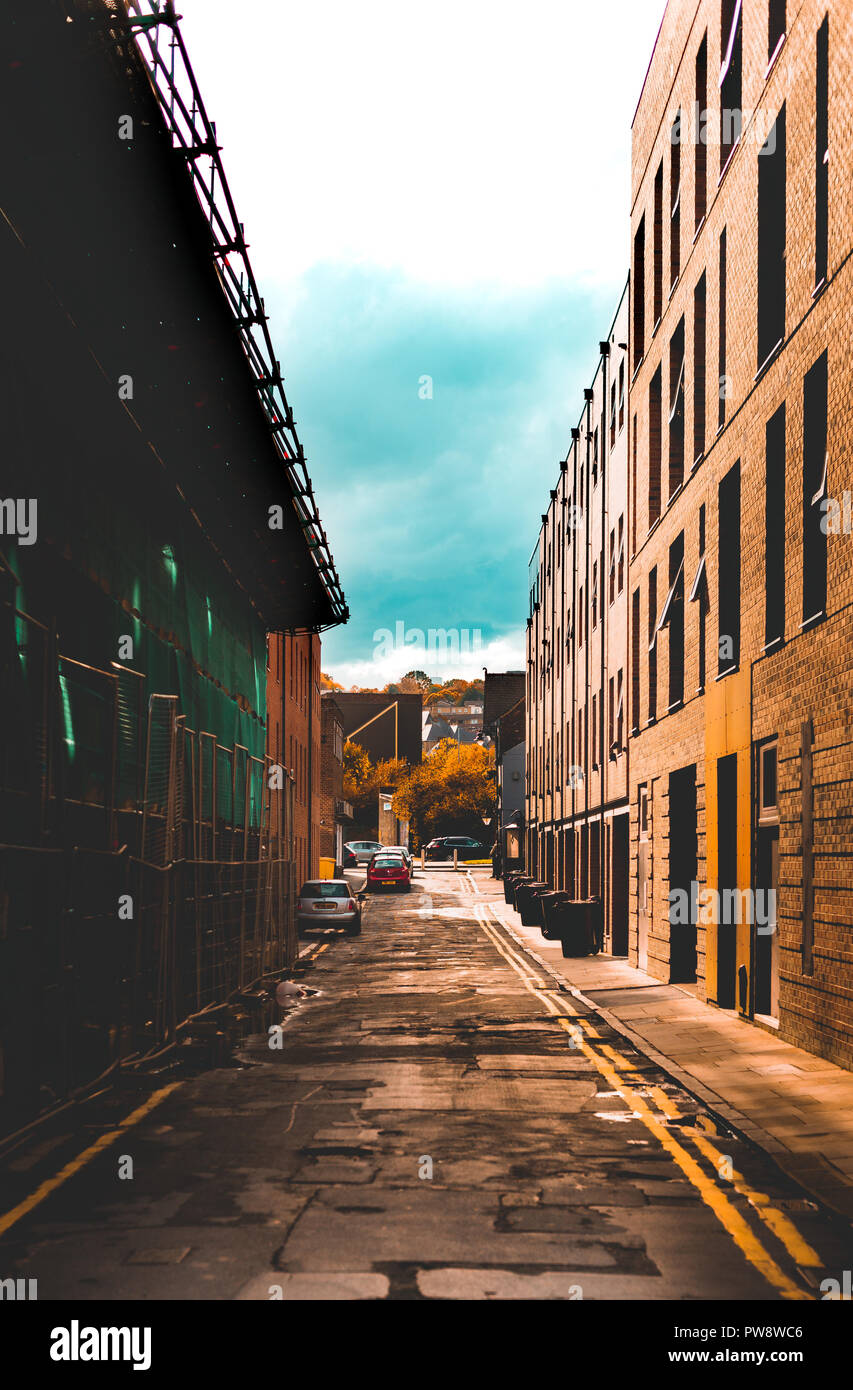 Roads parked down a  back alley in Sheffield, UK Stock Photo