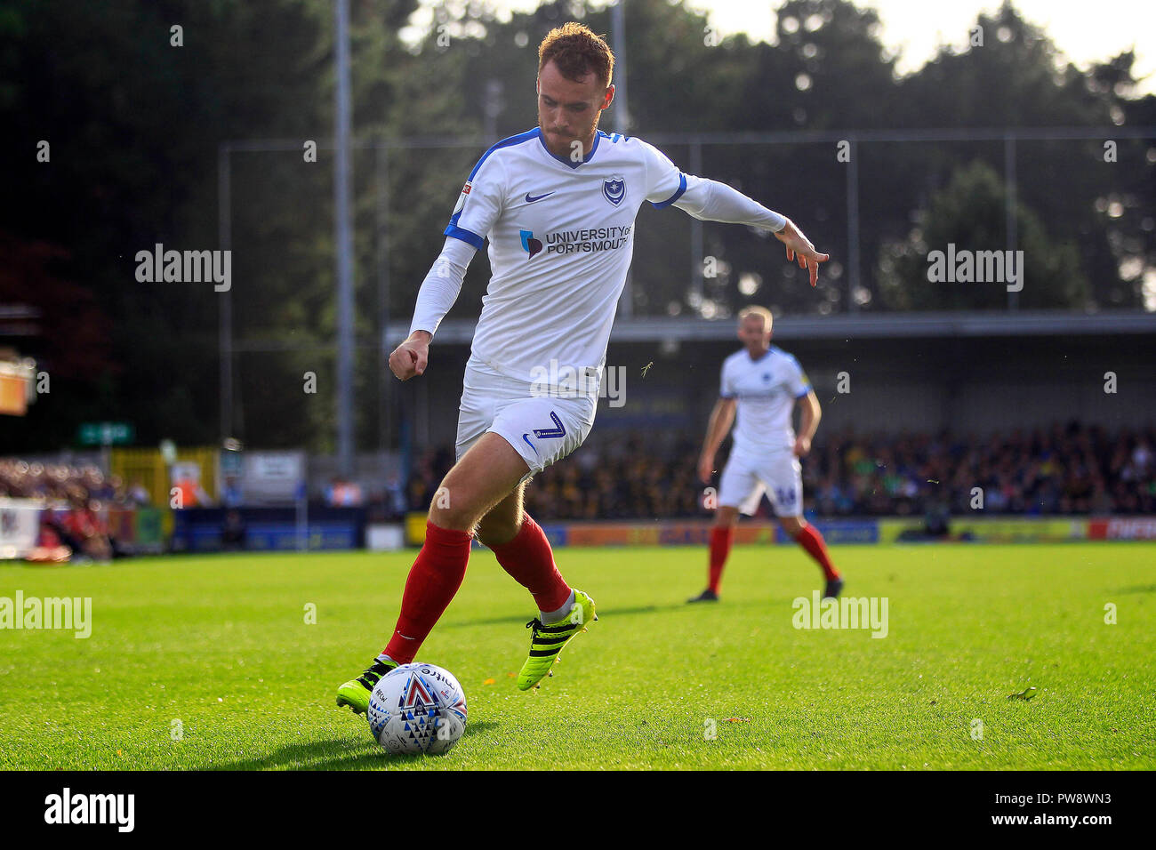 Kingston upon Thames, UK. 13th October 2018. Tom Naylor of Portsmouth in action. EFL Skybet football league one match, AFC Wimbledon v Portsmouth at the Cherry Red Records Stadium in Kingston upon Thames, Surrey on Saturday 13th October 2018. this image may only be used for Editorial purposes. Editorial use only, license required for commercial use. No use in betting, games or a single club/league/player publications. pic by Steffan Bowen/Andrew Orchard sports photography/Alamy Live news Stock Photo