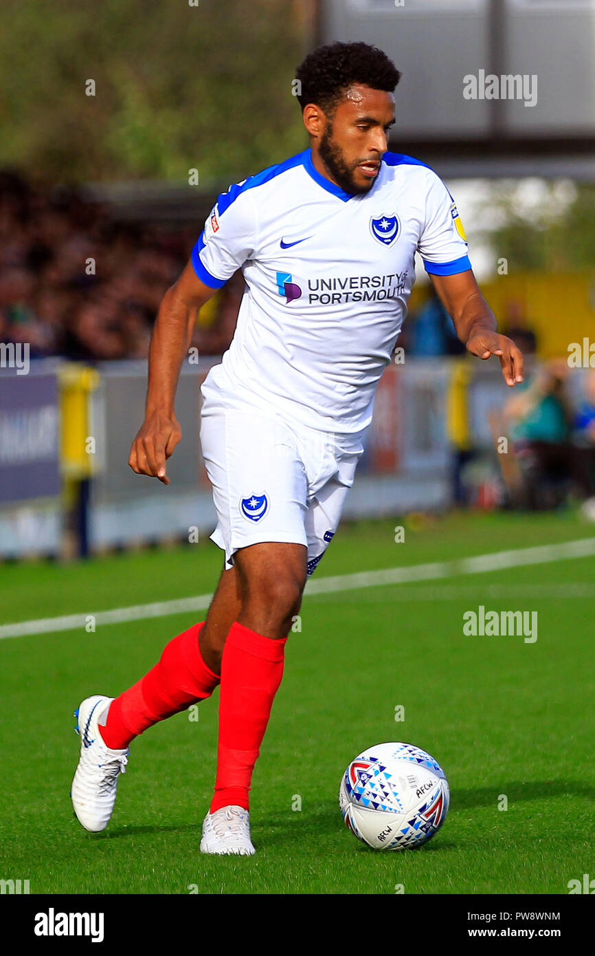 Kingston upon Thames, UK. 13th October 2018. Nathan Thompson of Portsmouth in action. EFL Skybet football league one match, AFC Wimbledon v Portsmouth at the Cherry Red Records Stadium in Kingston upon Thames, Surrey on Saturday 13th October 2018. this image may only be used for Editorial purposes. Editorial use only, license required for commercial use. No use in betting, games or a single club/league/player publications. pic by Steffan Bowen/Andrew Orchard sports photography/Alamy Live news Stock Photo