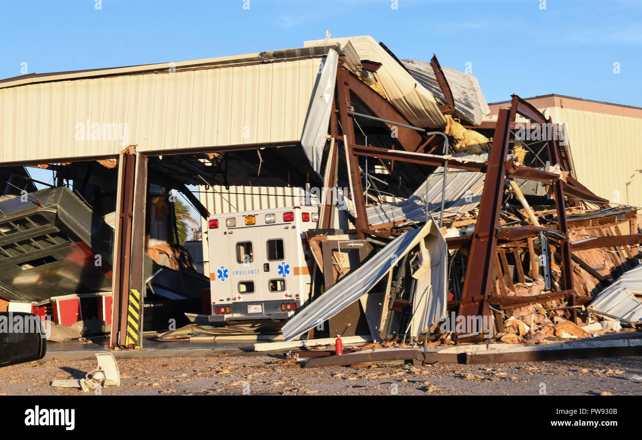 Damage to military buildings at Tyndall Air Force Base in the aftermath ...