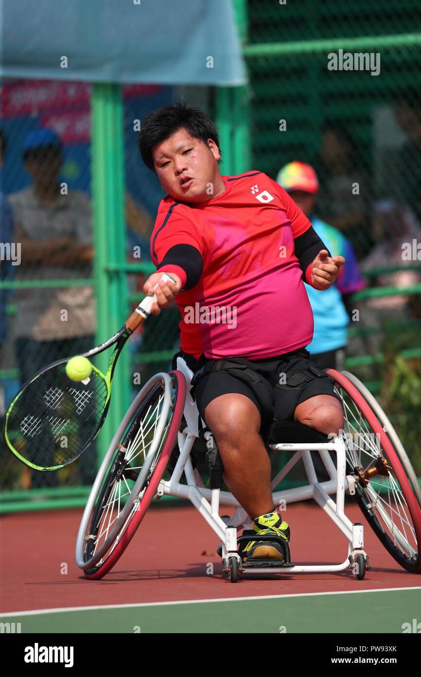 Jakarta, Indonesia. 12th Oct, 2018. Kohei Suzuki (JPN) Wheelchair Tennis :  Men's Singles 3rd place match at Klub Kelapa Gading during the 3rd Asian  Para Games in Jakarta, Indonesia . Credit: YUTAKA/AFLO
