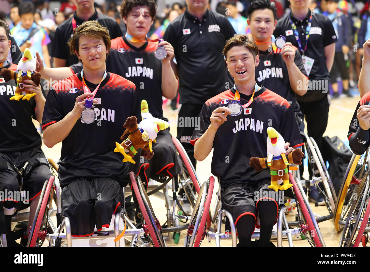 Jakarta, Indonesia. 13th Oct, 2018. (LR) Renshi Chokai, Takuya