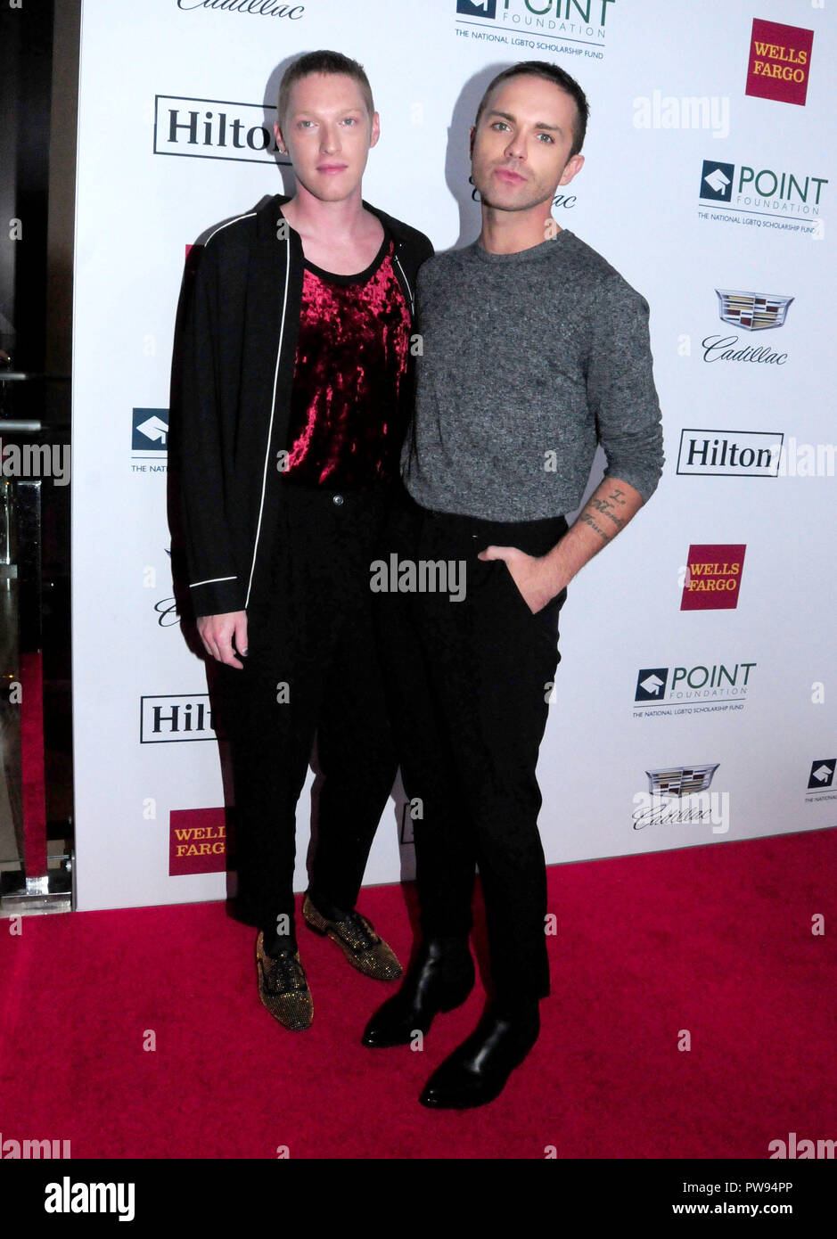 BEVERLY HILLS, CA - OCTOBER 13: (L-R) Actors Jesse Haddock and Thomas Dekker attend Point Foundation Honors Los Angeles 2018 on October 13, 2018 at the Beverly Hilton Hotel in Beverly Hills, California. Photo by Barry King/Alamy Live News Stock Photo