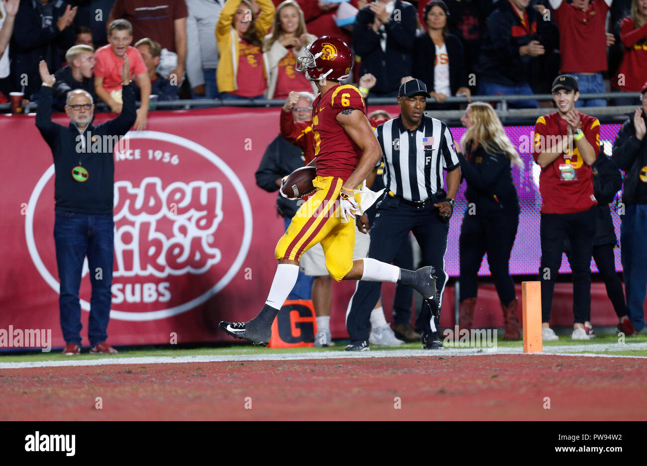 October 13, 2018 USC Trojans wide receiver Michael Pittman Jr. #6 makes a catch and scores a touchdown during the football game between the USC Trojans and the Colorado Buffaloes at the Los Angeles Coliseum in Los Angeles, California. Charles Baus/CSM Stock Photo