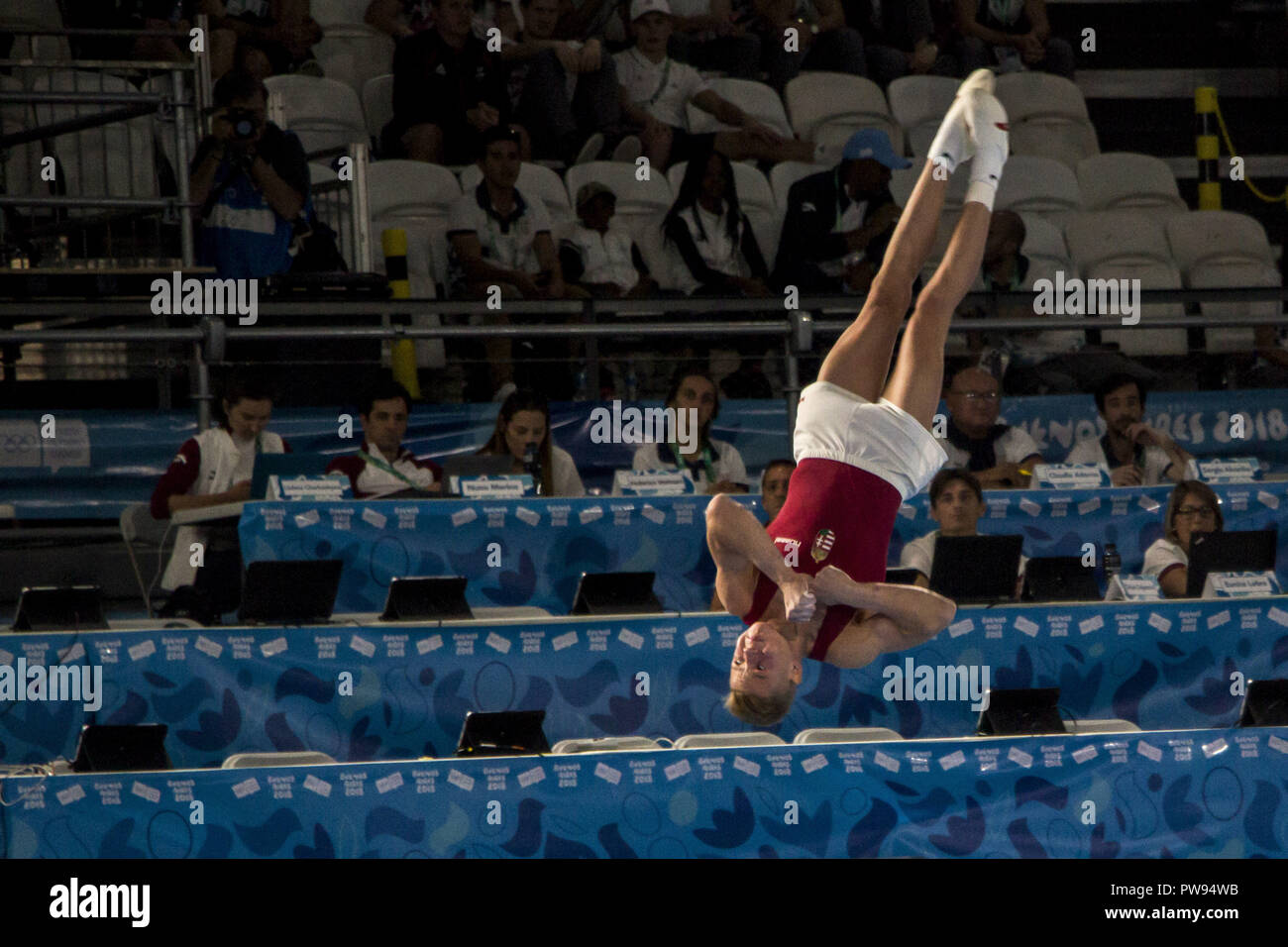Buenos Aires, Federal Capital, Argentina. 13th Oct, 2018. The Hungarian gymnast Balazs Krisztian in his presentation in the final of Male Artistic Gymnastics achieved the Silver Medal in the specialty floor of the Olympic Games of Youth 2018. Credit: Roberto Almeida Aveledo/ZUMA Wire/Alamy Live News Stock Photo