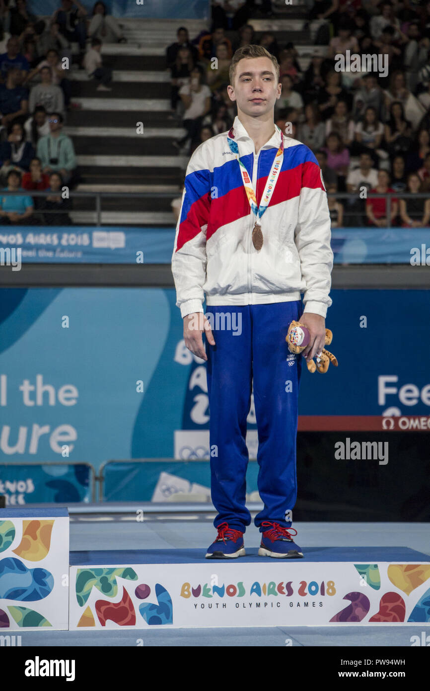 Buenos Aires, Buenos Aires, Argentina. 13th Oct, 2018. The Russian gymnast Naidin Sergei of Male Artistic Gymnastics won the Bronze Medal in the floor specialty of the 2018 Youth Olympic Games. Credit: Roberto Almeida Aveledo/ZUMA Wire/Alamy Live News Stock Photo