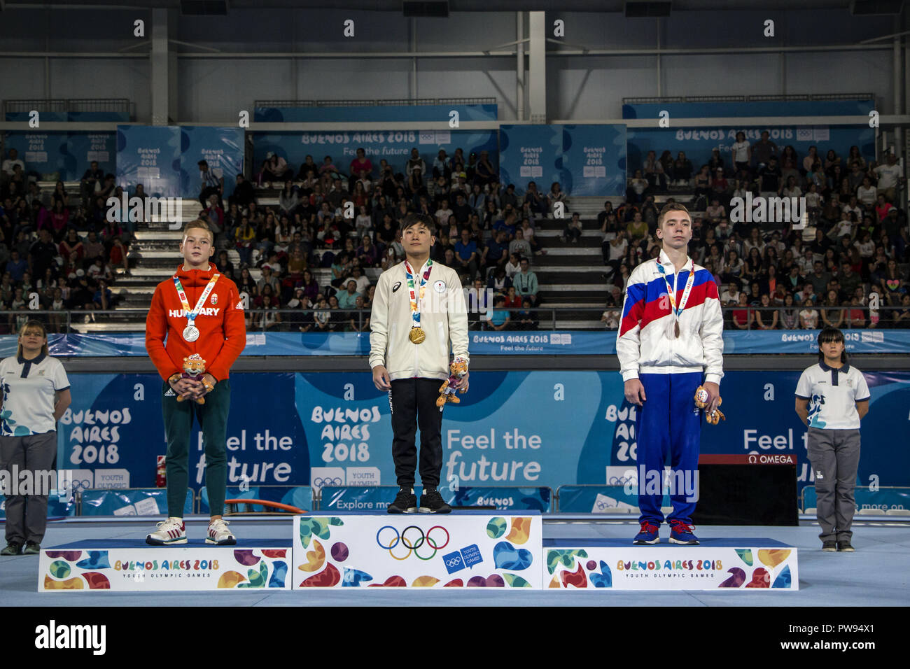 Buenos Aires, Buenos Aires, Argentina. 13th Oct, 2018. The Japanese gymnast Kitazono Takeru of Artistic Male Gymnastics achieved the Gold Medal in the specialty floor of the 2018 Youth Olympic Games. Credit: Roberto Almeida Aveledo/ZUMA Wire/Alamy Live News Stock Photo