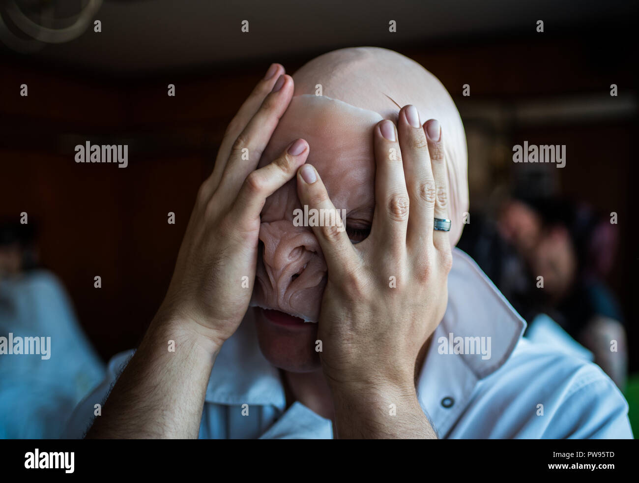 Muehltal Hessen 13th Oct 2018 An Actor Presses His Silicone Mask halloween-germany-05-traveling-season