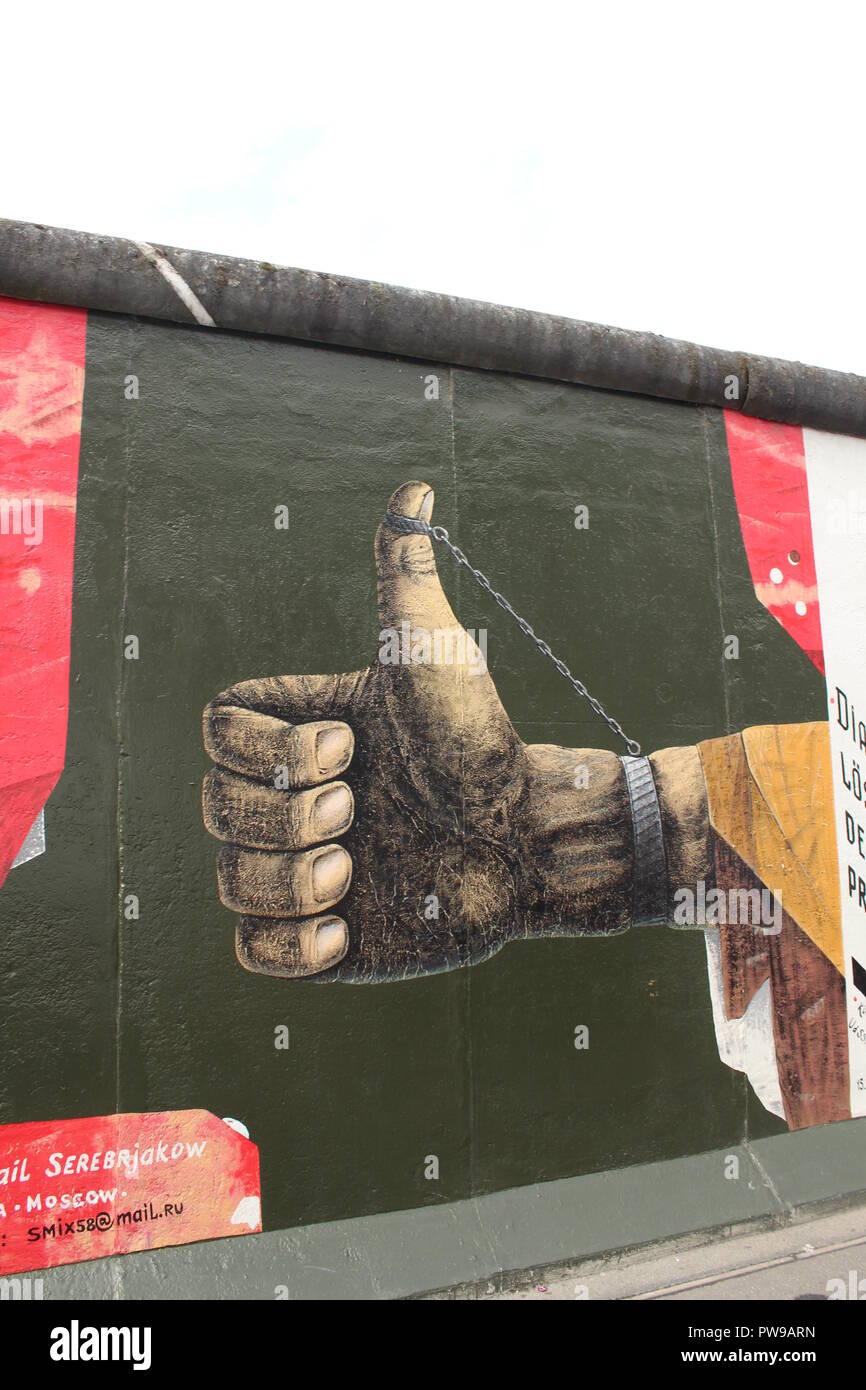 Close-up section of Michail Serebrjakov's Diagonal Solution Of The Problem - East Side Gallery, Berlin Wall Stock Photo