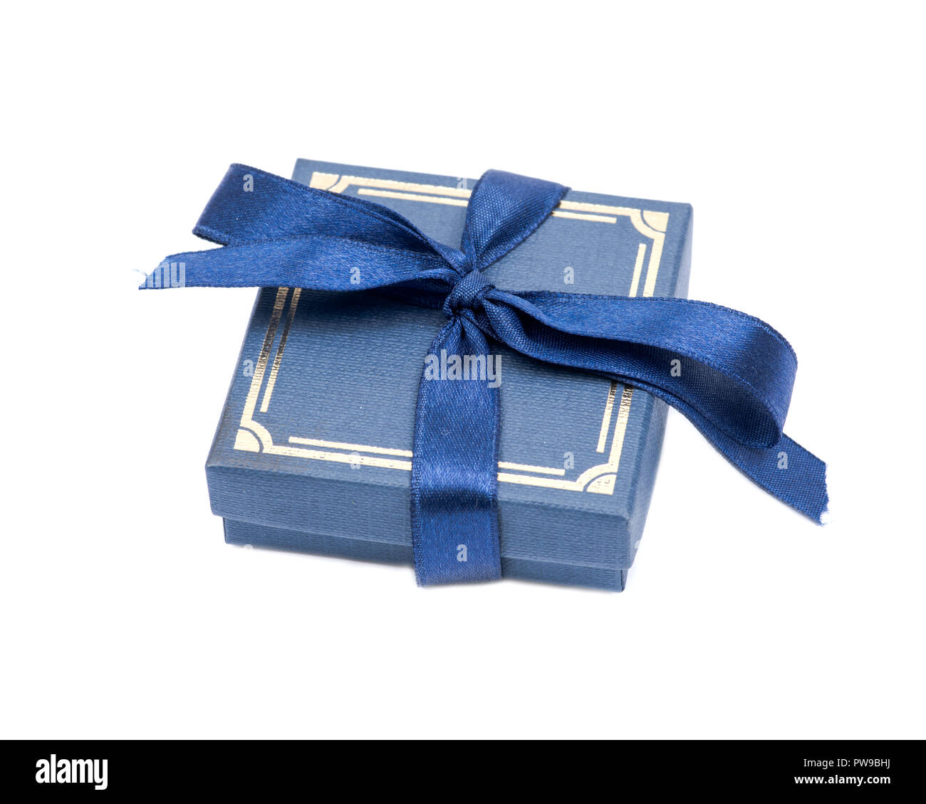 Blue gift box with ribbon isolated on white background Stock Photo - Alamy