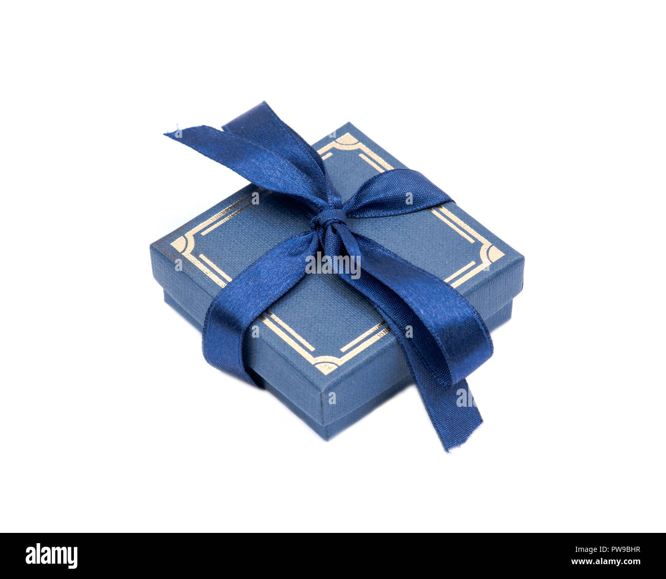 Blue gift box with ribbon isolated on white background Stock Photo - Alamy