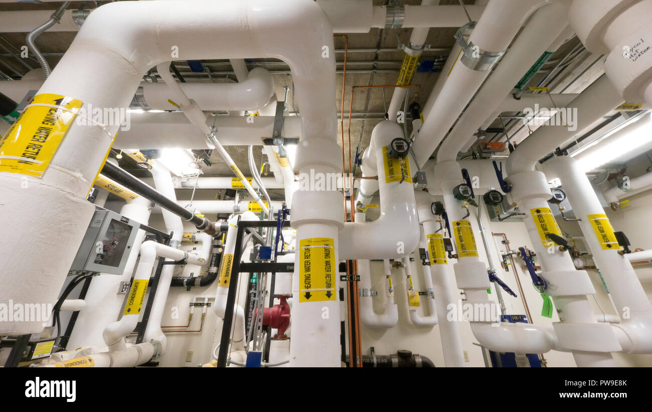 Heating and cooling system in a modern commercial building infrastructure Stock Photo