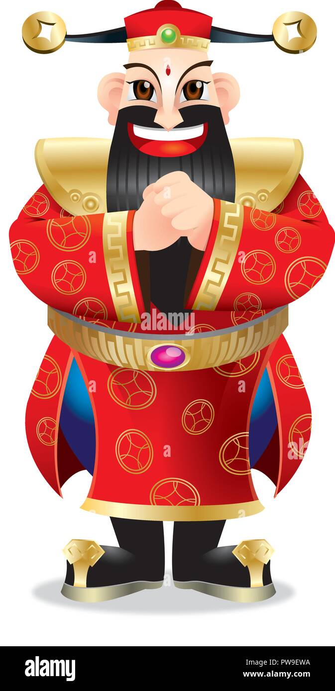 A Chinese wealth god with greeting post. Stock Vector